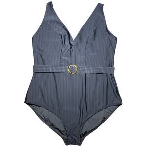 CITY CHIC COLLECTIVE Java White Stripes Women's Large Bathing Swim Suit